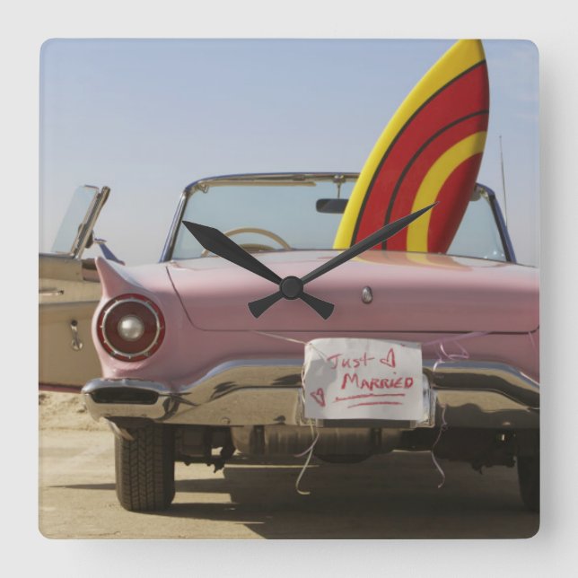 Ny gifta undertecknar och surfingbrädan fyrkantig klocka (Framsida)