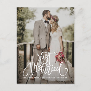 Ny gifta White Lettering Overlay Photo Meddelande Vykort