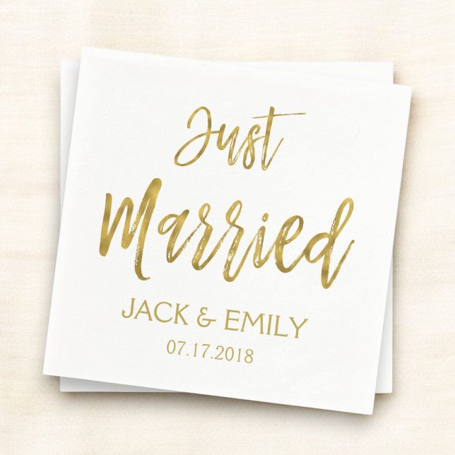 Ny gifta White och Gold Foil Napkins Pappersservett (Skapare uppladdad)