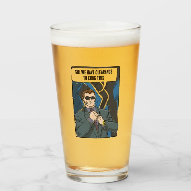 NY! Glass Kopp Clearance to Chug - Storlek 16 oz (Framsida fylld)