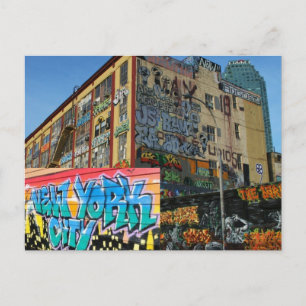 ny graffiti byggnad taggad vykort