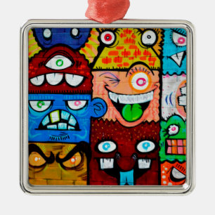 NY Graffiti Street Art - Cute Fånig Monsters Julgransprydnad Metall