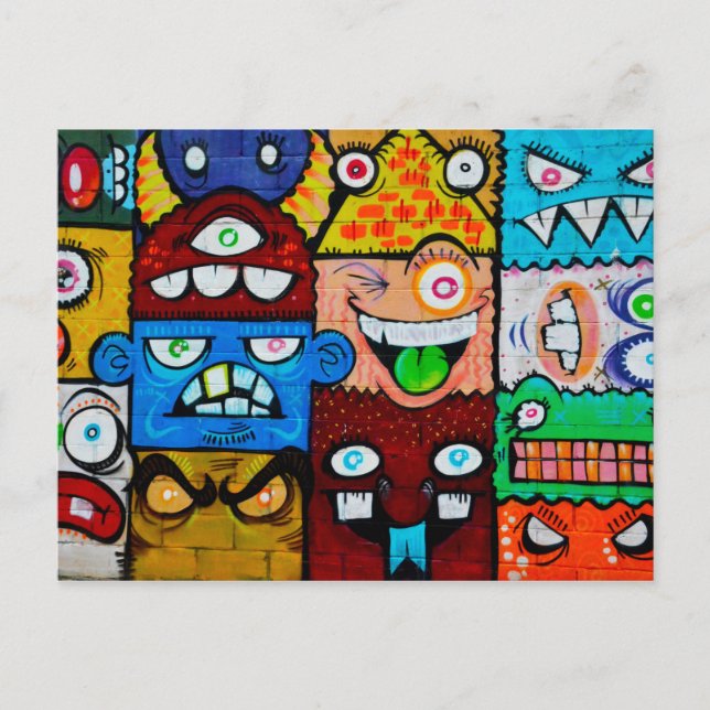 NY Graffiti Street Art - Cute Fånig Monsters Vykort (Framsida)
