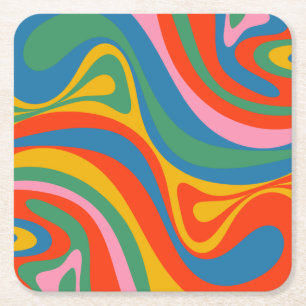 Ny Groove Retro Trippy Colorful Abstrakt Mönster Underlägg Papper Kvadrat