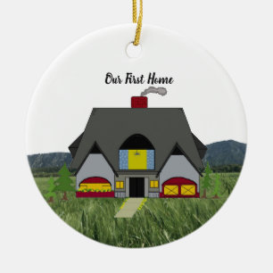 Ny Hem Ägare Mysig Första Hem Keramisk Ornament