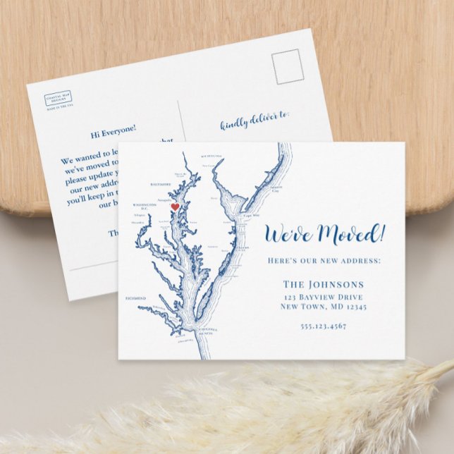 Ny Hem Annapolis Maryland Karta Flytt Meddelande Vykort (Annapolis Maryland Map Moving Announcement new home change of address postcard)