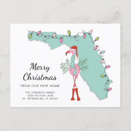 Ny Hem Florida Karta Jul Flamingo Flyttning Meddelande Vykort