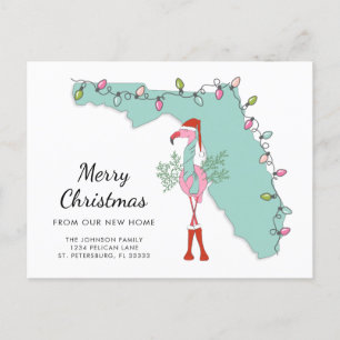 Ny Hem Florida Karta Jul Flamingo Flyttning Meddelande Vykort