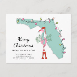 Ny Hem Florida Karta Jul Flamingo Flyttning Meddelande Vykort