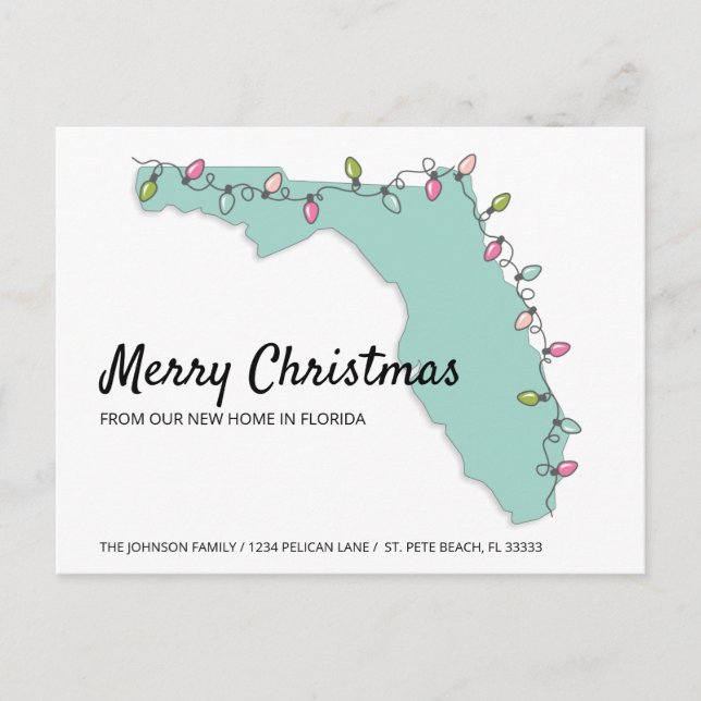 Ny Hem Florida Karta Julbelysning Rörlig Meddelande Vykort (Framsida)