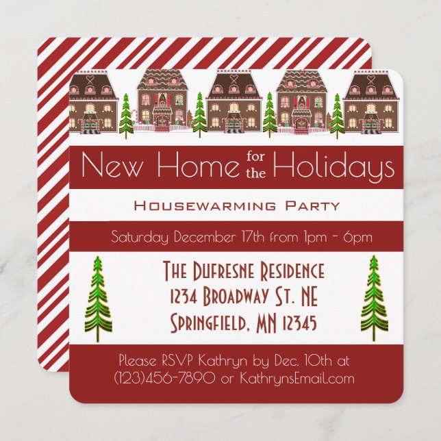 Ny Hem För Högtiderna Husvärmarparty Inbjudningar (Fram/baksida)