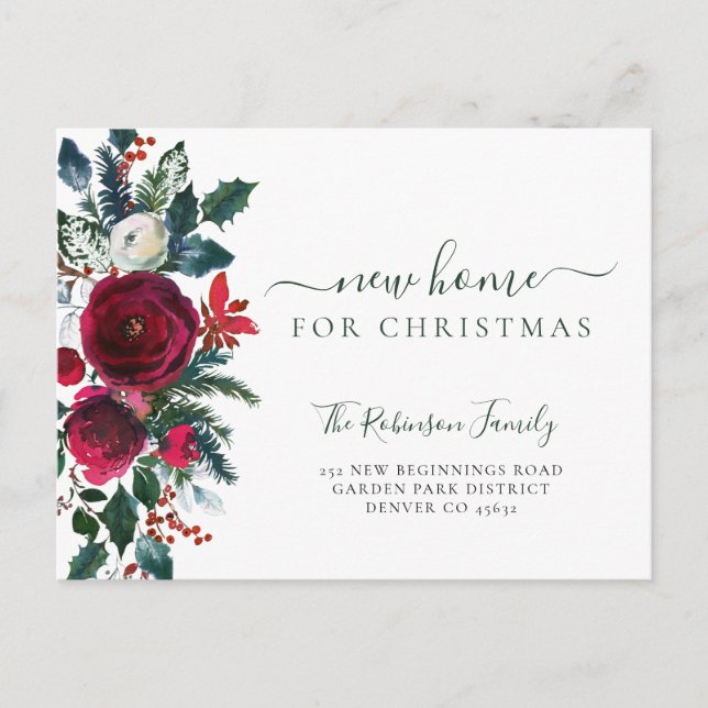 Ny hem för jul flytt meddelande vykort (Framsida)