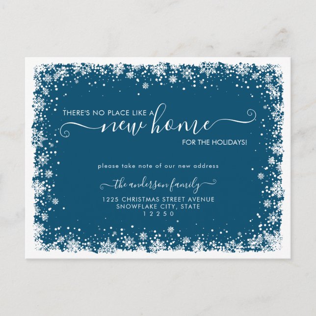 Ny Hem För Jul Snöfall Högtid Flytt Meddelande Vykort (Framsida)