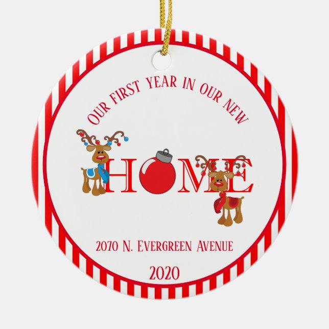 Ny hem första års ren julgransprydnad keramik (Framsidan)