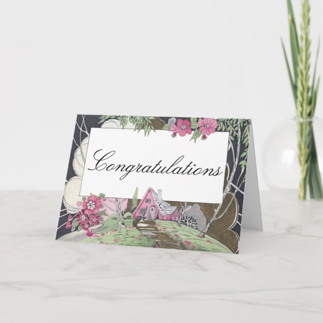 Ny hem- grattis för sagobokstuga kort (Framsida)