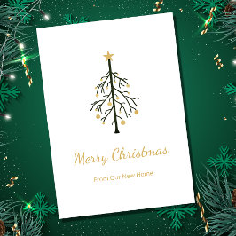 Ny hem julgran guldgrön flytt meddelande