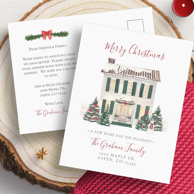 Ny hem Julkort Meddelande Vykort (Change Of Address House Merry Christmas Moving Announcement Postcard)