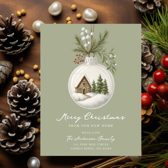 Ny hem Julkort Ornament Scen Meddelande Vykort (Skapare uppladdad)