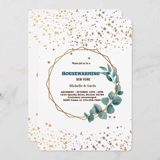 Ny hem modern höst inflyttningsfest  in inbjudningar (Fram/baksida)