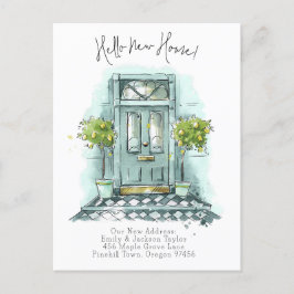 Ny Hem - Modern NyAdress Vattenfärg dörr Meddelande Vykort