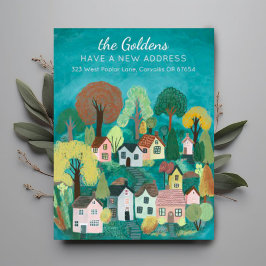 Ny hemadress Flyttar Söt Landsbygd By Gård Konst Vykort