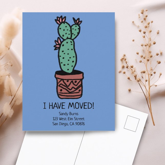 Ny hemadress Flyttningsmeddelande Kaktus Doodle Vykort (New Home Address Moving Announcement Cactus Doodle Postcard
)