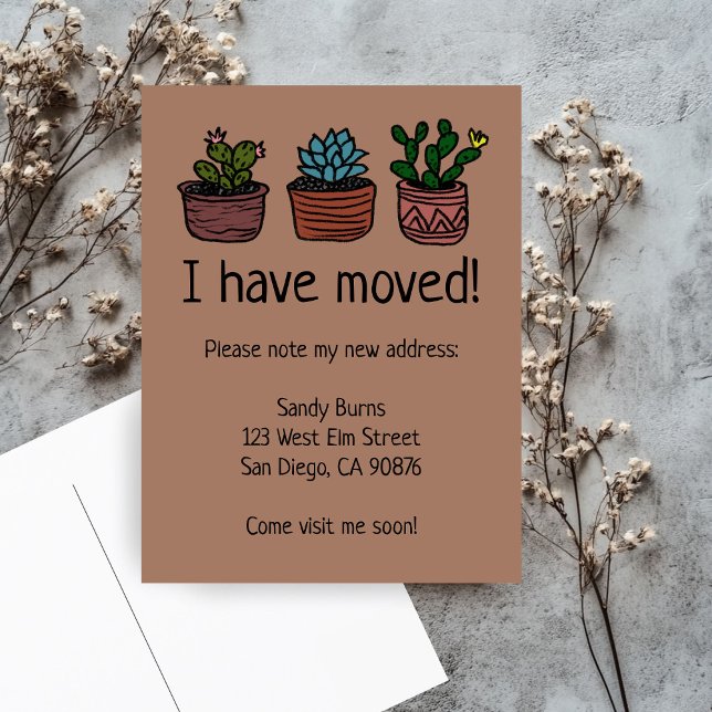 Ny hemadress Flyttningsmeddelande Söt kaktus Vykort (New Home Address Moving Announcement Cute Cacti Postcard
)