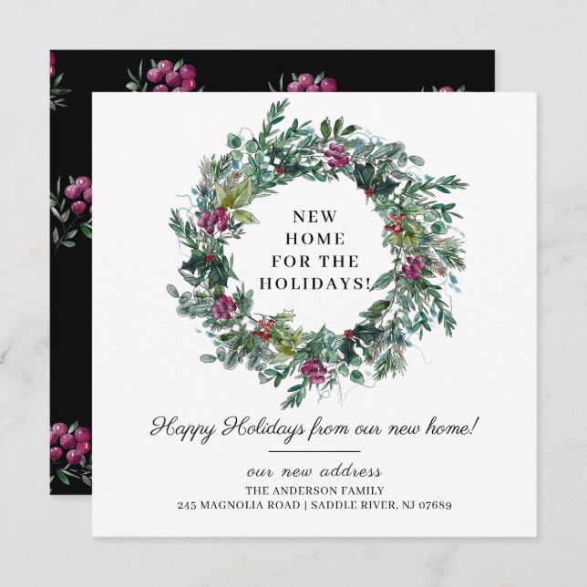 Ny hemadress för högtiderna Flyttmeddelande Inbjudningar (Fram/baksida)