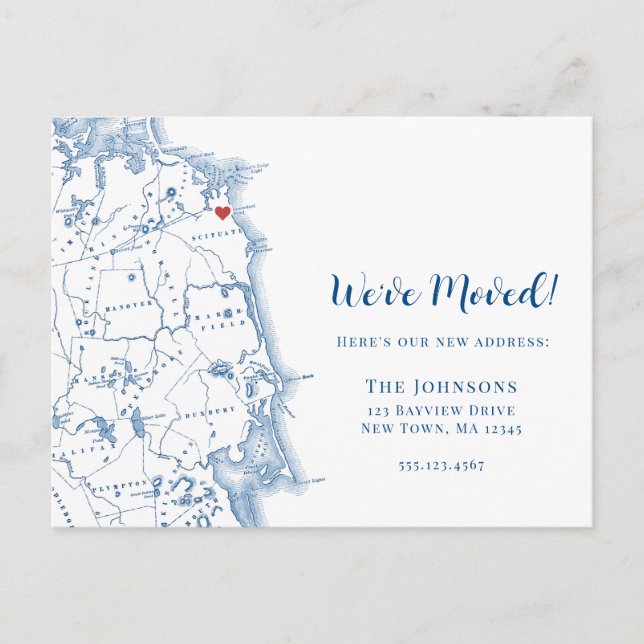 Ny Hemadress Scituate Massachusetts Flytt Meddelande Vykort (Framsida)
