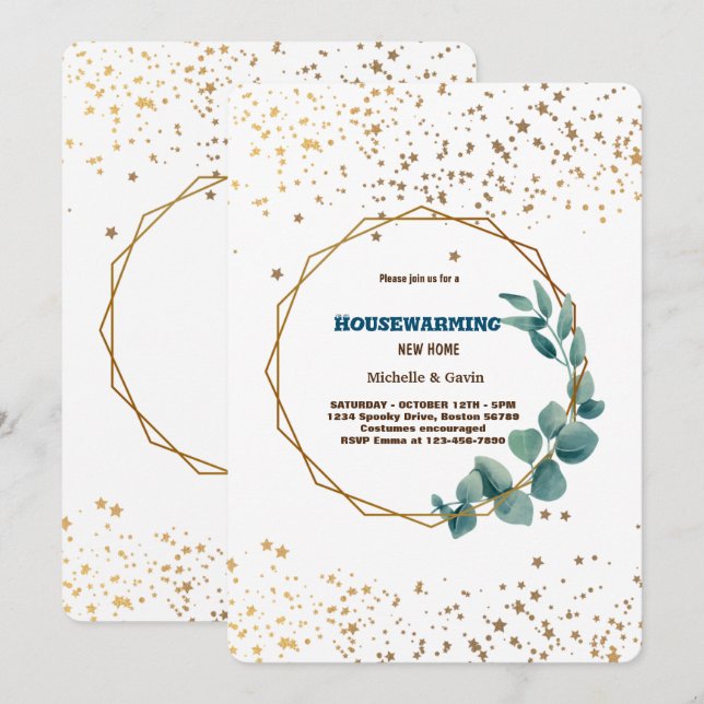 Ny hemmabruk, modern hösthösten, party i höst inbjudningar (Fram/baksida)