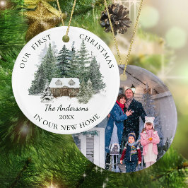 Ny hemmafamiljs fotopat Rustic Gräs Cabin-jul Julgransprydnad Keramik