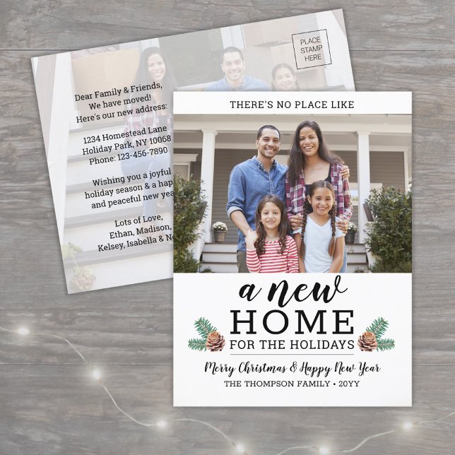 Ny hemmajul, ändring av Adress Modern 2-foto Helg Vykort (Skapare uppladdad)