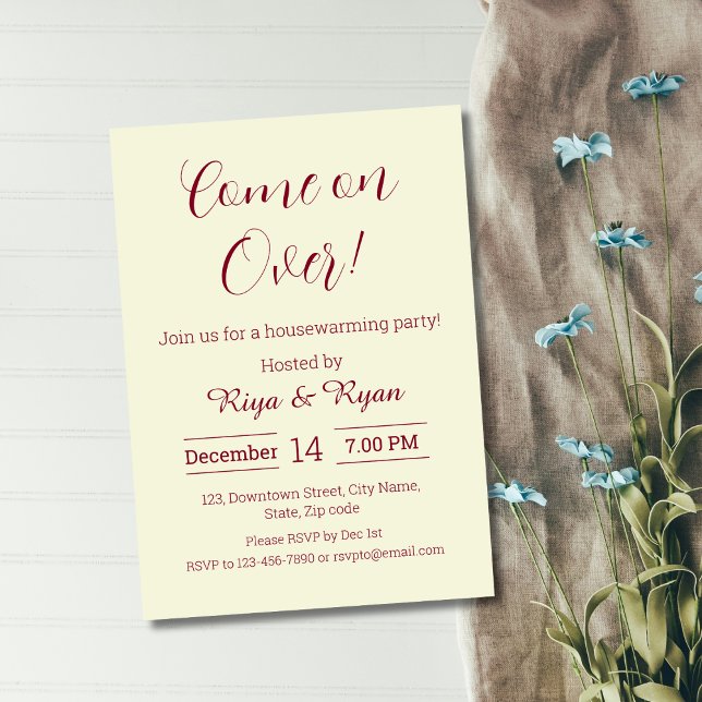 Ny hemmodern Elegant Beige Houseuppvärmning Party Inbjudningar (Beige Come on over home sweet home new home funny housewarming invitation with rsvp for housewarming)