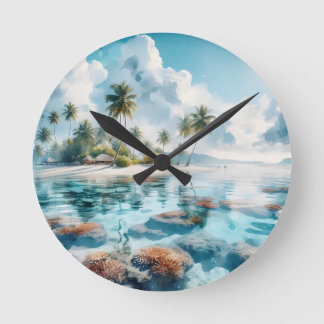 Ny hemresa Älskare Maldives Blue White Art Rund Klocka