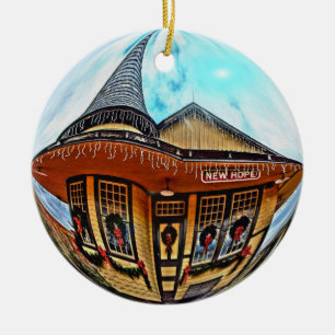 Ny hoppstationprydnad julgransprydnad keramik