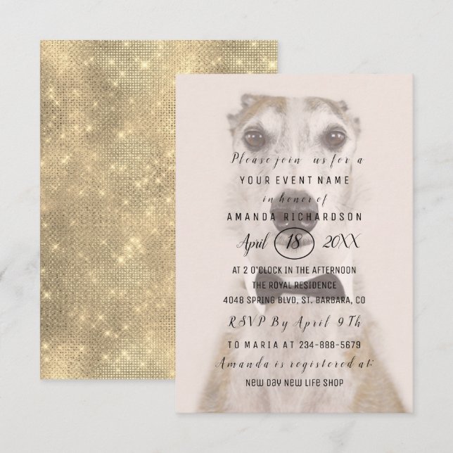 Ny hundfoto  Guld Sepia Gnist Enkelt Inbjudningar (Fram/baksida)