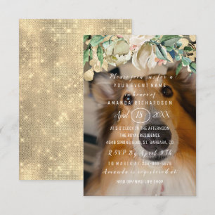 Ny hundfoto med blommor Brunch Gnista Guld Inbjudningar