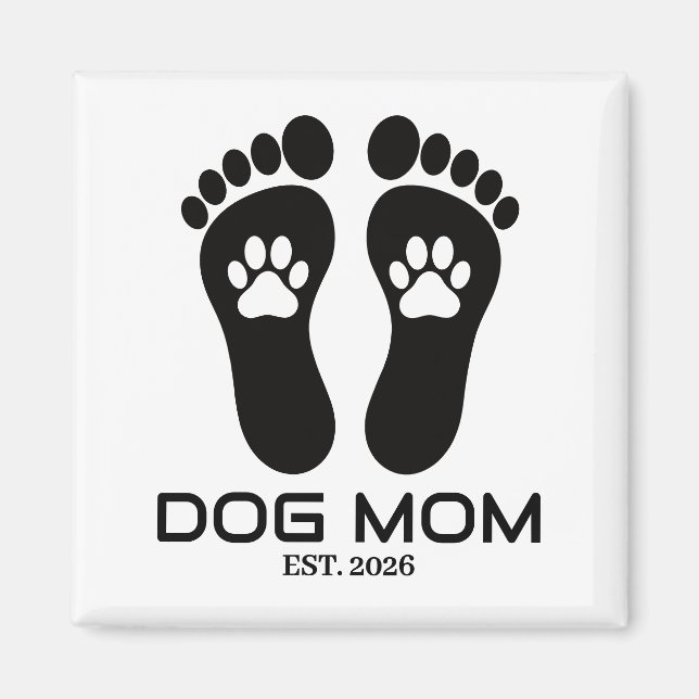 Ny hundmamma Tassavtryck Fet Est Datum Magnet (Framsidan)