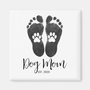 Ny hundmamma tassavtryck Skript Est Datum Magnet