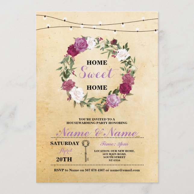 Ny inflyttningsfest Hem ljuva hem Nyckel Rustik in Inbjudningar (Framsida)