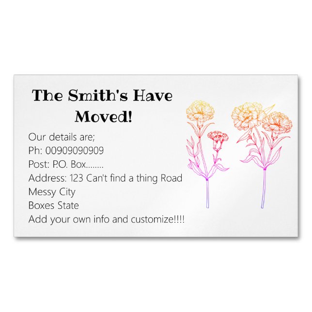 Ny information om carnation magnetiska visitkort (Framsida)