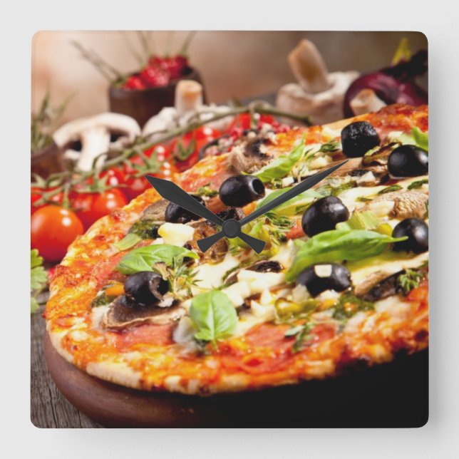 Ny italiensk pizza fyrkantig klocka (Framsida)