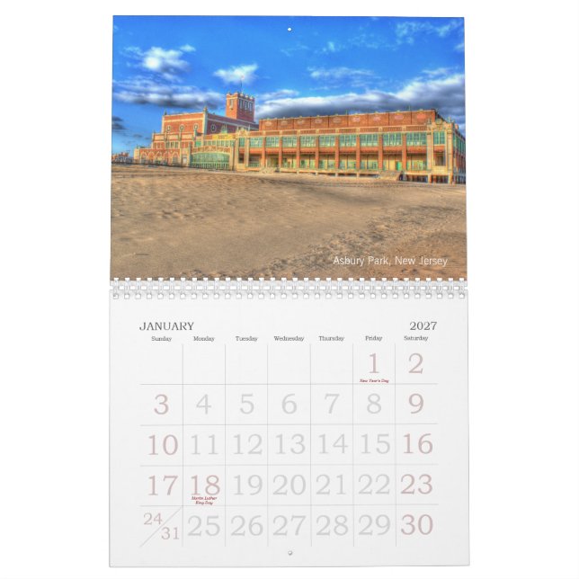 Ny kalender - fotografi för jerseykuststrand (Jan 2027)