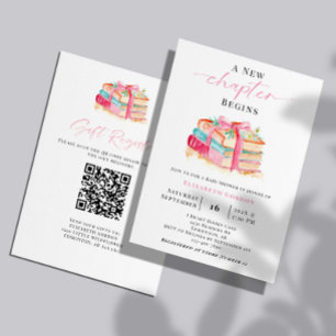 Ny Kapitel Baby Shower Registry QR Code böcker Inbjudningar