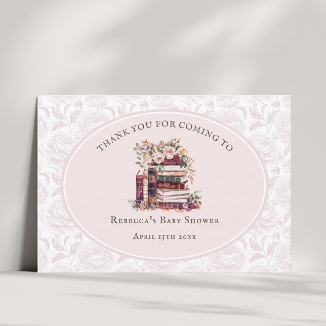 Ny kapitel baby shower rosé peony välkomstskylt tack kort (Skapare uppladdad)