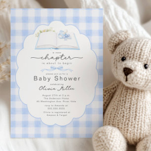 Ny Kapitel Blå Bok Bebis Shower Inbjudan