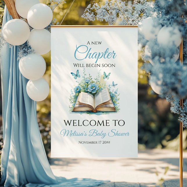 Ny Kapitel Blå Brunch Bok Baby Shower Välkommen Poster (Skapare uppladdad)