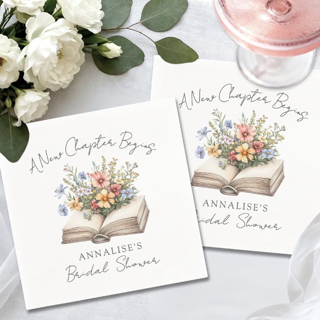 Ny Kapitel Blommig Bok Bröllopsdusch Pappersservett (New Chapter Floral Book Bridal Shower Napkins)