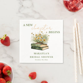 Ny kapitel Boho Bok Blommig Bröllopsdusch Pappersservett