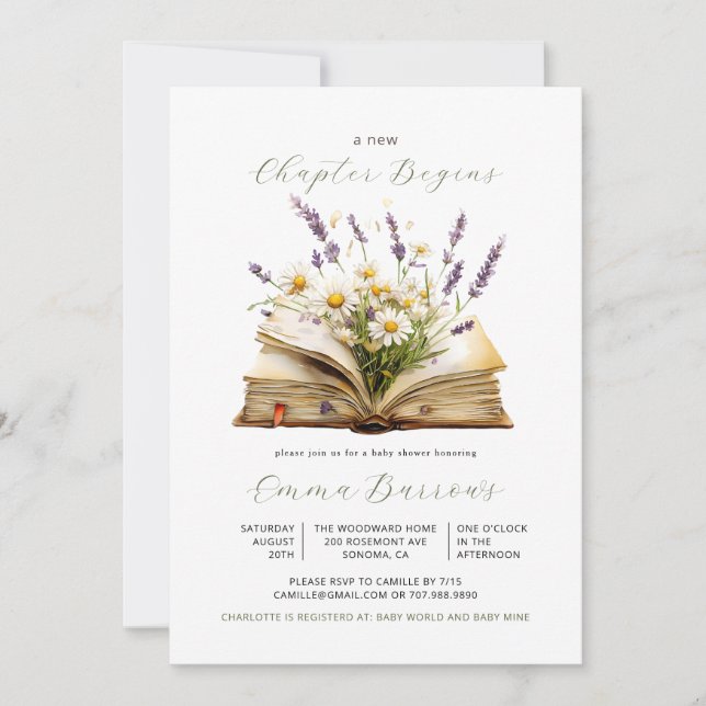 Ny Kapitel Börjar Bok Vilda Blommor Barnkalas Inbjudningar (Framsida)